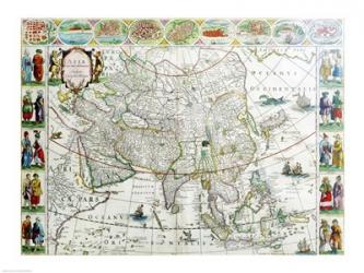 Close-up of the map of Asia, Joan Bleau, 1630 | Obraz na stenu