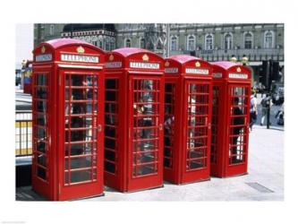 Telephone booths in a row, London, England | Obraz na stenu