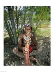 Aborigine playing a didgeridoo, Cairns, Queensland, Australia | Obraz na stenu