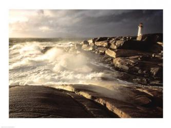 Waves crashing against rocks, Peggy's Cove Lighthouse, Peggy's Cove, Nova Scotia, Canada | Obraz na stenu