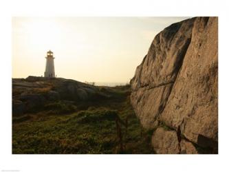 Lighthouse on the beach at dusk, Peggy's Cove Lighthouse, Peggy's Cove, Nova Scotia, Canada | Obraz na stenu