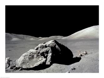 Astronaut standing near a rock on the moon, Apollo 17 | Obraz na stenu