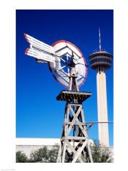 USA, Texas, San Antonio, Tower of the Americas and old windmill | Obraz na stenu