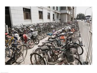 Bicycles parked outside a building, Beijing, China | Obraz na stenu