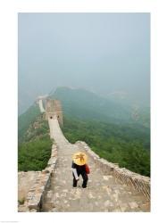 Tourist climbing up steps on a wall, Great Wall of China, Beijing, China | Obraz na stenu