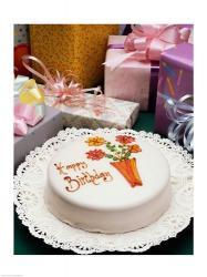 High angle view of a birthday cake with gifts | Obraz na stenu