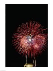 Fireworks display at night with a memorial in the background, Lincoln Memorial, Washington DC, USA | Obraz na stenu