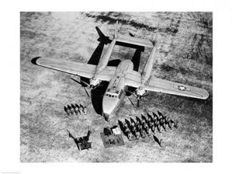 High angle view of soldiers standing near a military airplane, Fairchild C-119 Flying Boxcar | Obraz na stenu