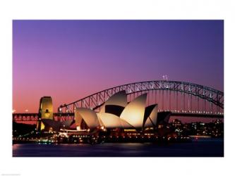 Opera house lit up at night, Sydney Opera House, Sydney Harbor Bridge, Sydney, Australia | Obraz na stenu