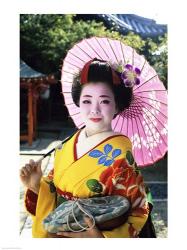 Geisha holding a parasol, Kyoto, Japan | Obraz na stenu