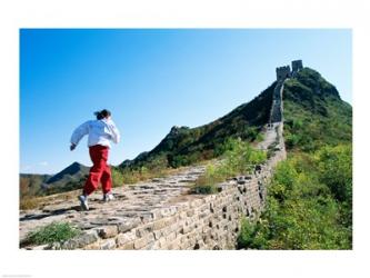 Person running up the Great Wall, Simatai, Beijing, China | Obraz na stenu