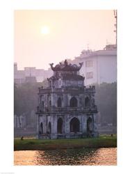 Pagoda at the water's edge during sunrise, Hoan Kiem Lake and Tortoise Pagoda, Hanoi, Vietnam | Obraz na stenu