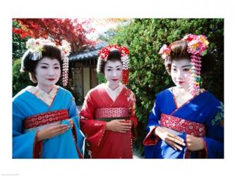 Three geishas, Kyoto, Honshu, Japan | Obraz na stenu