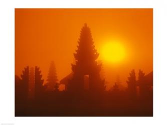 Silhouette of a temple at sunrise, Bali, Indonesia | Obraz na stenu