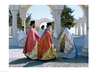 Greek Orthodox, Priests, Santorini, Thira (Fira), Cyclades Islands, Greece | Obraz na stenu