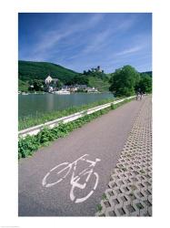 Cycle, Bicycle Path and Two Cyclists, Town View, Beilstein, Mosel Valley, Rhineland, Germany | Obraz na stenu
