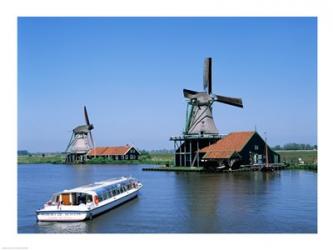 Windmills and Canal Tour Boat, Zaanse Schans, Netherlands | Obraz na stenu
