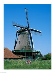 Windmill and Cyclists, Zaanse Schans, Netherlands | Obraz na stenu