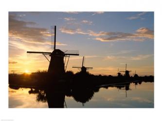 Silhouette, Windmills at Sunset, Kinderdijk, Netherlands | Obraz na stenu