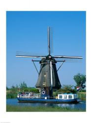 Windmill and Canal Tour Boat, Kinderdijk, Netherlands | Obraz na stenu