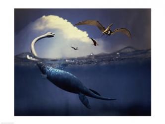 Plesiosaurus and Flying Pteranodons | Obraz na stenu