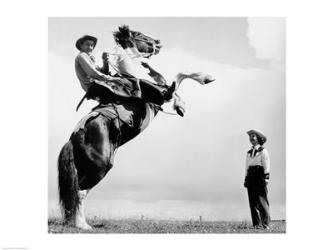 Low angle view of a cowboy riding a bucking horse | Obraz na stenu