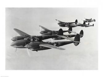 Four fighter planes in flight, P-38 Lightning | Obraz na stenu