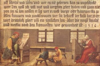 A School Teacher Explaining the Meaning of a Letter to Illiterate Workers, 1516 (tempera on panel) | Obraz na stenu