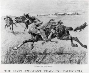 A Peril of the Plains, the First Emigrant Train to California, engraved by F.H.W. (engraving) (b/w photo) | Obraz na stenu