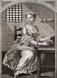 Marie Catherine Taperet 1728 - 1755. Seen here in prison before being executed in the Place de Grêve, Paris, France. She had been found guilty of enlisting her lover to murder her husband, Louis Alexandre Lescombat. From Illustrierte Sittengeschichte vom  | Obraz na stenu