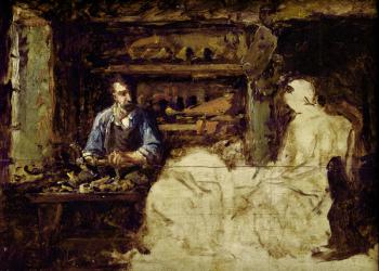 The Shoemaker of Reville, a town near Cherbourg (oil on wood) | Obraz na stenu