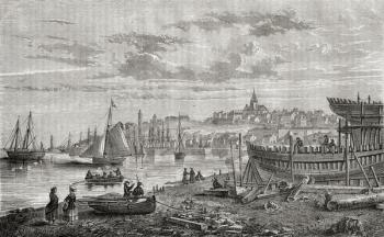Granville, France, in the 18th century, from 'Histoire de la Revolution Francaise' by Louis Blanc (1811-82) engraved by LeBreton, 1847-62 (litho) | Obraz na stenu