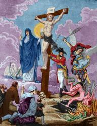 Bonaparte, restorer of religion and supporting the Cross, Allegory on the Concordat, 1802 (coloured engraving) | Obraz na stenu