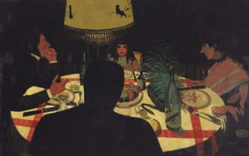 Dinner by Lamplight, 1899 (oil on panel) | Obraz na stenu