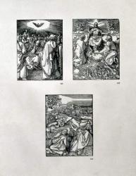 The 'Small Passion' series (clockwise): Pentecost; Last Judgement; Agony in the Garden, pub. 1511 (woodcut) | Obraz na stenu