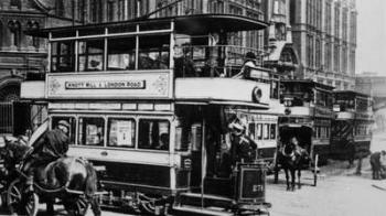 Trams in Manchester, c.1900 (b/w photo) | Obraz na stenu