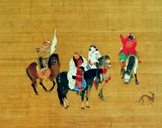 Kublai Khan (1214-94) Hunting, Yuan dynasty (ink & colour on silk) (detail) | Obraz na stenu