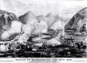 Battle of Sacramento: Terrific Charge of the Mexican Lancers, February 28th 1847, engraved and published by Nathanial Currier (1813-88) 1847 (litho) (b&w photo) | Obraz na stenu