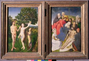 Diptych of The Fall of Man and The Redemption (Lamentation of Christ), after 1479 (oil on panel) (for detail of The Fall see 13000) | Obraz na stenu