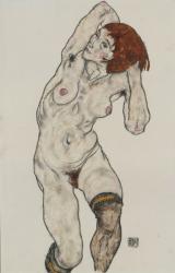 Standing Nude in Black Stockings, 1917 (w/c and charcoal on paper) | Obraz na stenu