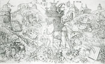 Elephants at War (litho) (b/w photo) | Obraz na stenu