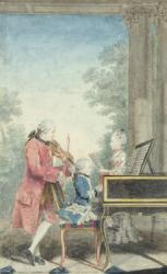 Leopold Mozart (1719-87) and his Children Wolfgang Amadeus (1756-91) and Maria Anna (1751-1829) 1777 (w/c on paper) | Obraz na stenu