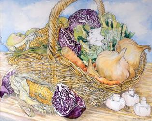 Vegetables in a Basket, 2012, (pencil and water colour on handmade paper) | Obraz na stenu