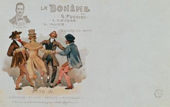 Commemorative Postcard of the opera 'La Boheme', by Giacomo Puccini (1858-1924) (colour litho) | Obraz na stenu