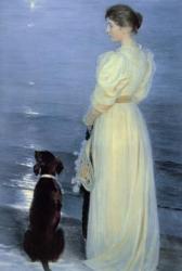 Summer Evening at Skagen, the Artist's Wife with a Dog on the Beach, 1892 | Obraz na stenu