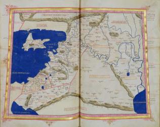 Ms Lat 463 f.111v-112r Map of Phoenicia, Mesopotamia and Babylon (vellum) | Obraz na stenu