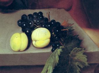 The Sick Bacchus, detail of peaches and grapes, 1591 (oil on canvas) (see 55903) | Obraz na stenu