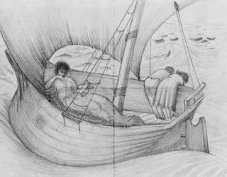 Mama, Gertie and Georgie travelling on a boat to France, from the album 'Letters to Katie', 1883-89 (graphite on paper) | Obraz na stenu