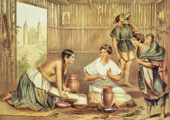Indians Preparing Tortillas, from 'An Album of the Mexican Republic' (colour litho) | Obraz na stenu