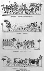 September, October, November and December, from 'The Julius Calendar and Hymnal', illustration from 'History of the English People' (engraving) (b/w photo) | Obraz na stenu